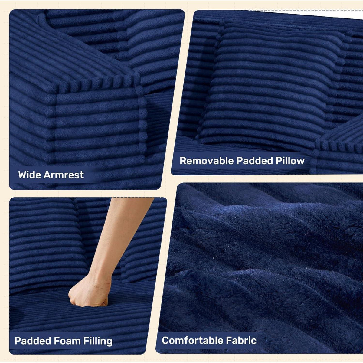Boneless Cord Sofa mit Schlaffunktion – Modernes Wolkensofa Blau
