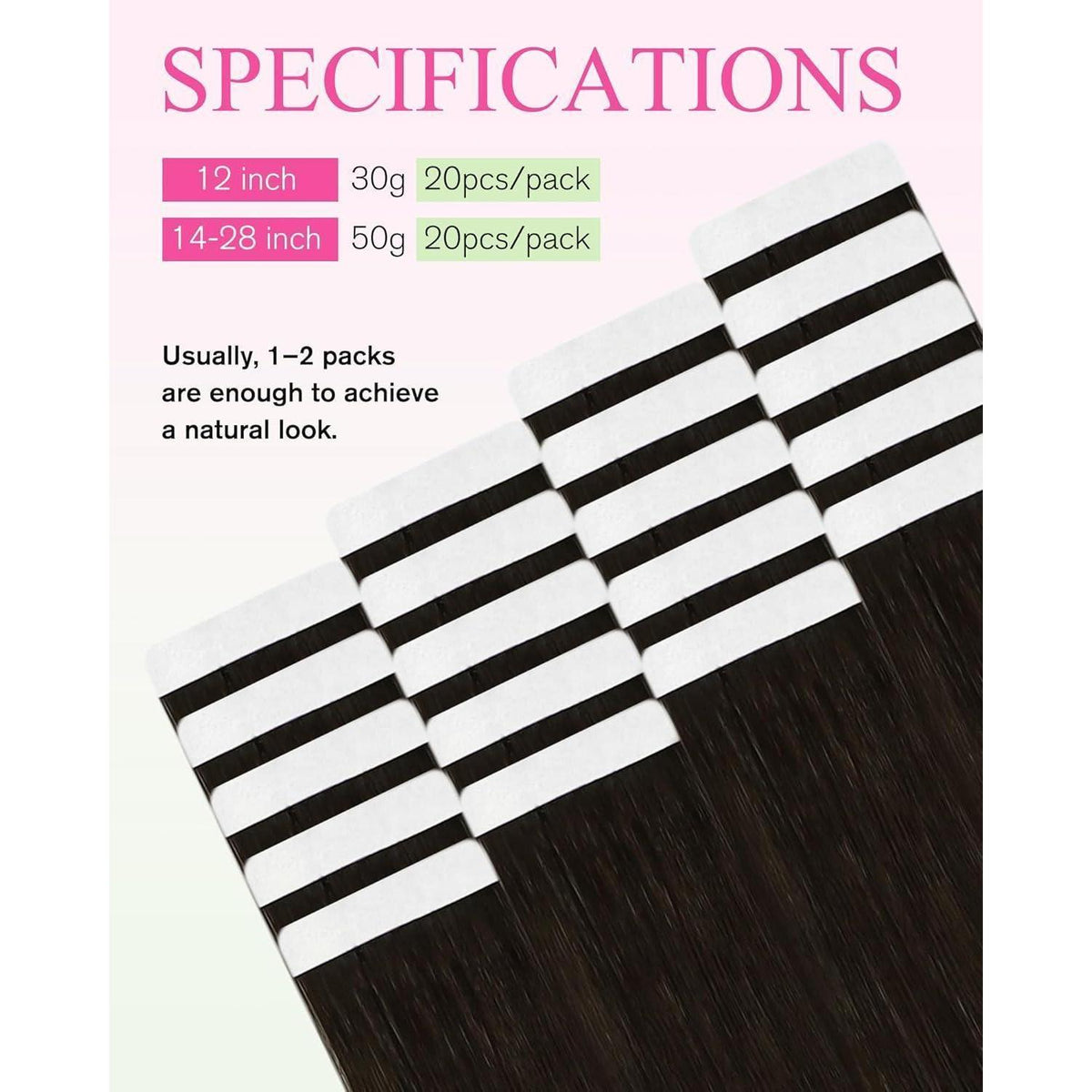 Echthaar Tape Extensions Dunkelbraun - 40cm, 50g