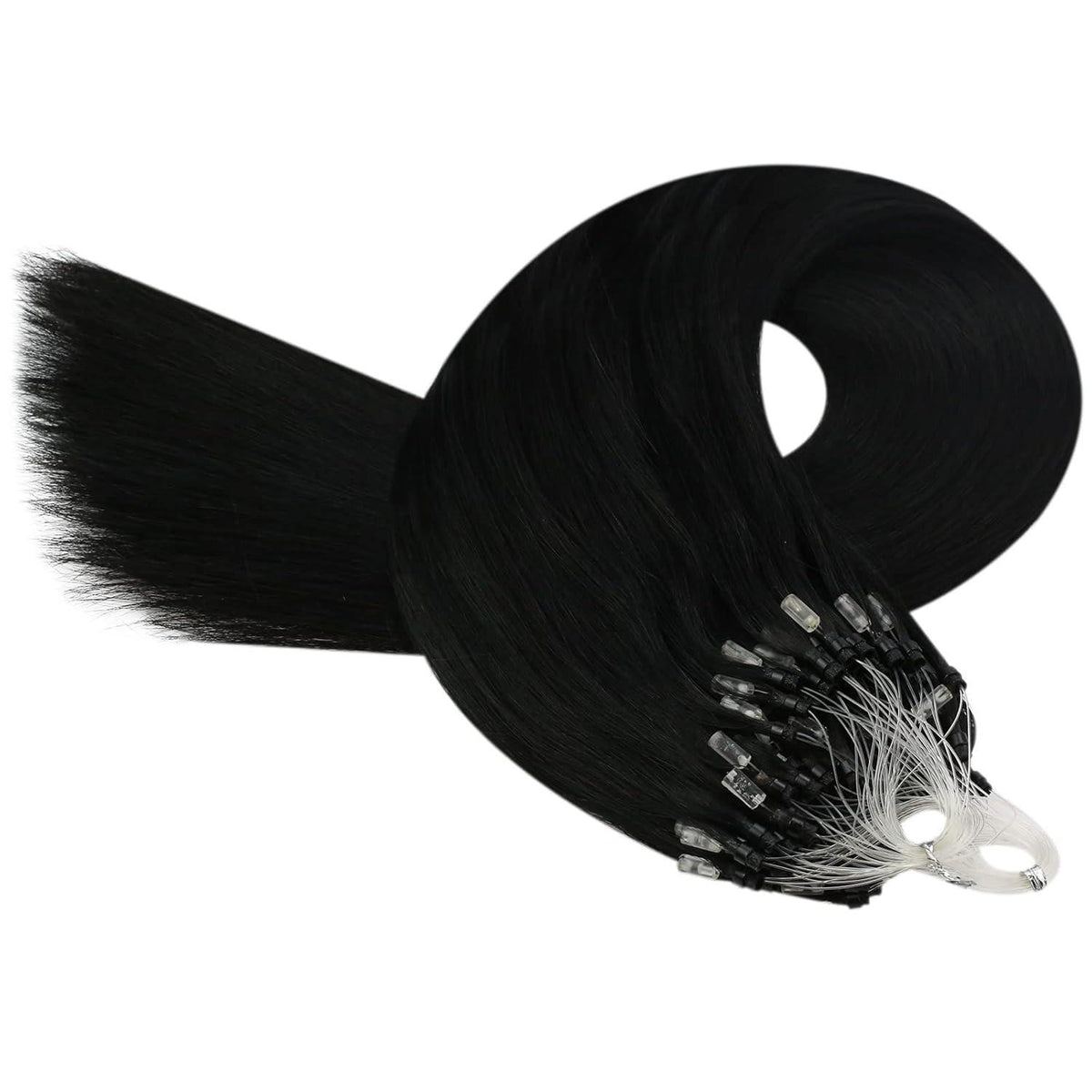 Echthaar Microring Extensions Schwarz 55 cm – Remy Gerade