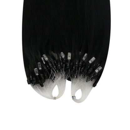 Echthaar Microring Extensions Schwarz 55 cm – Remy Gerade