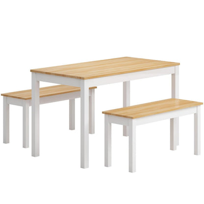 Massivholz Esstisch-Set mit 2 Bänken für 4 Personen
