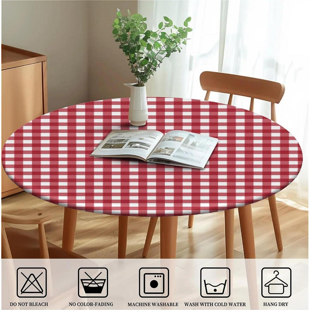 Runde Outdoor Tischdecke wasserdicht Rot Kariert 110 cm