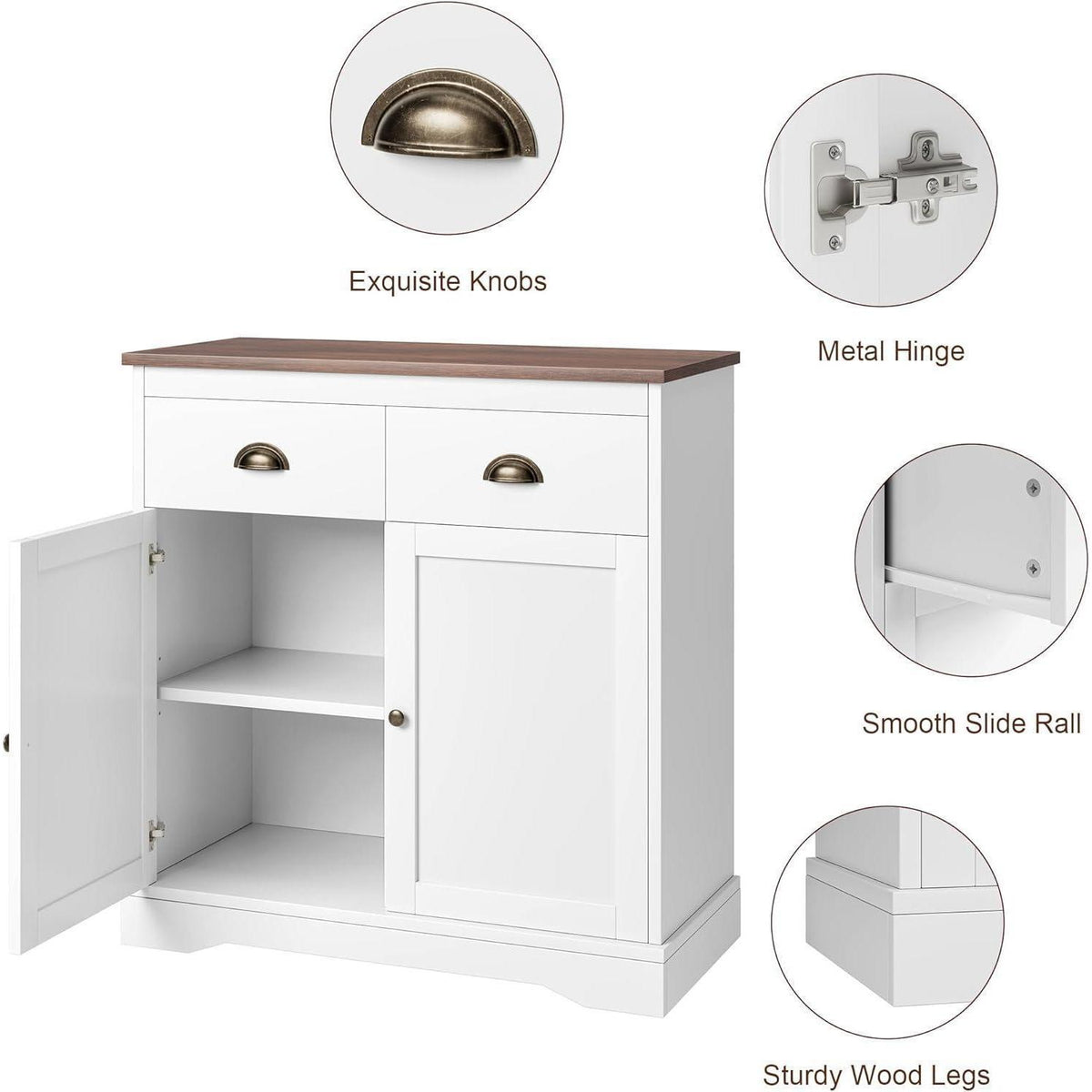 Sideboard Kommode mit 2 Türen & 2 Schubladen – 80x40x90cm