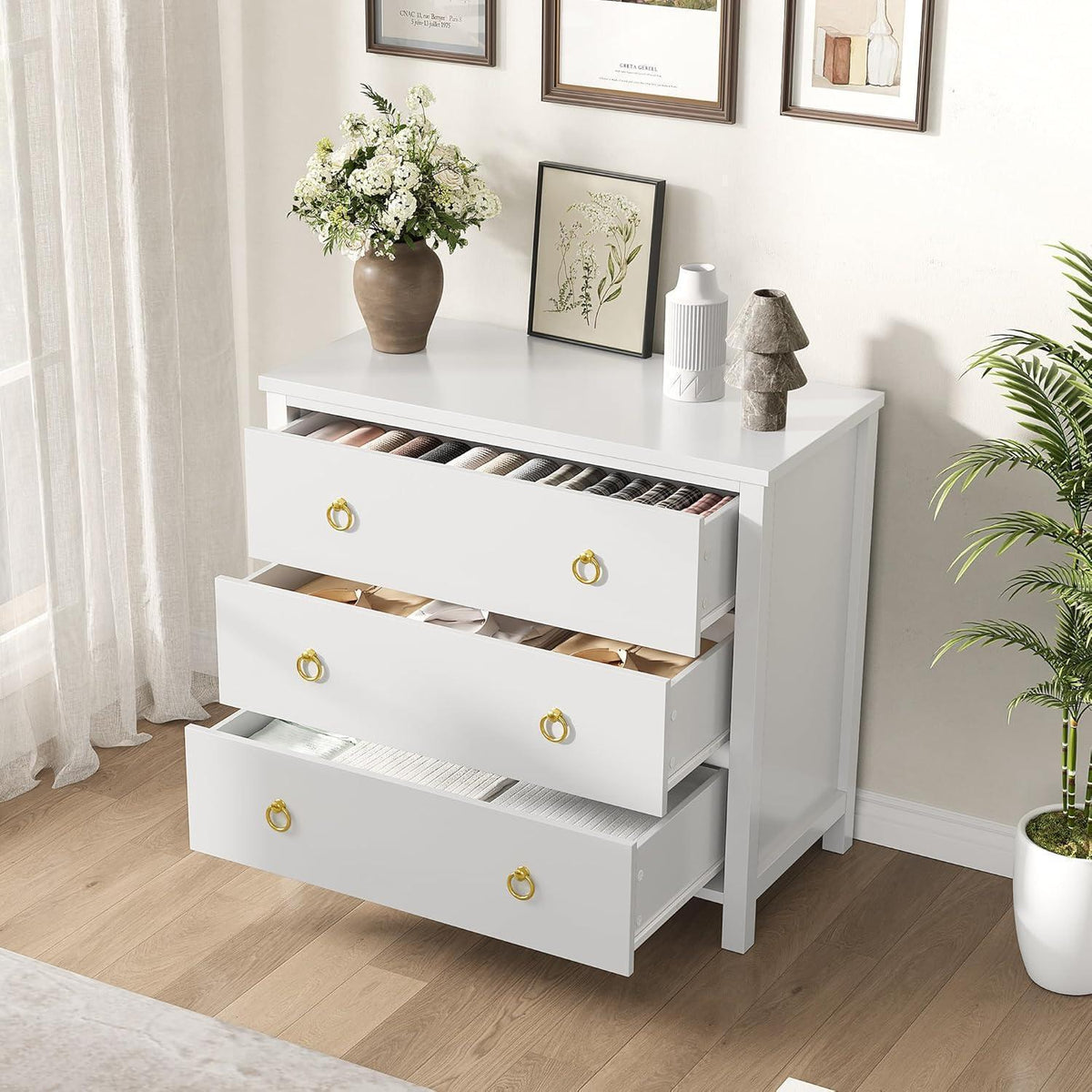 Weiße Kommode mit 3 Schubladen – Schlafzimmer Sideboard