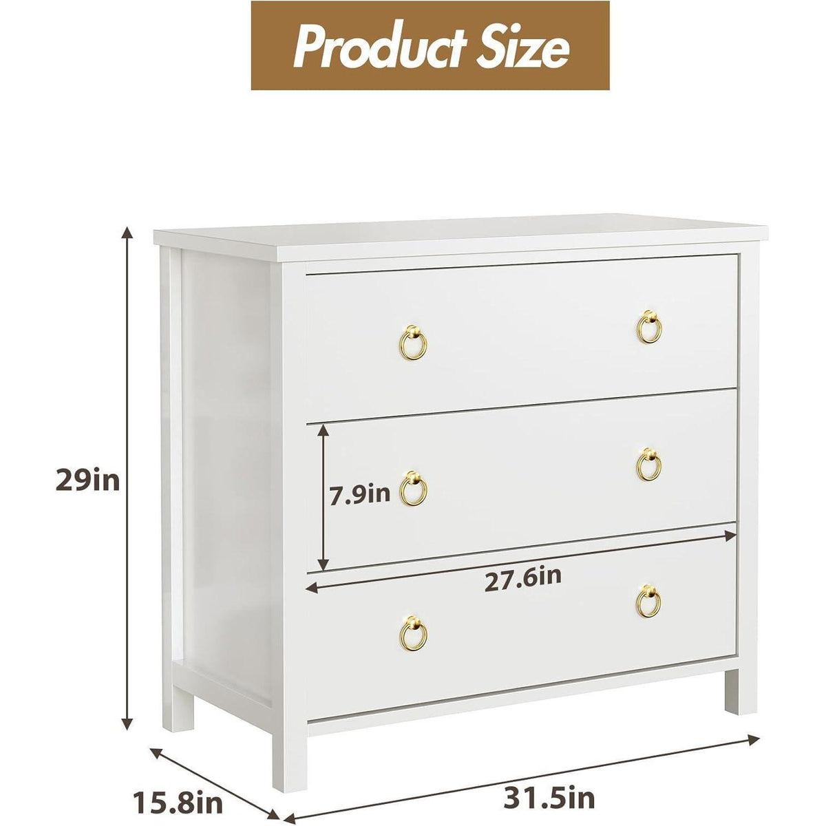 Weiße Kommode mit 3 Schubladen – Schlafzimmer Sideboard