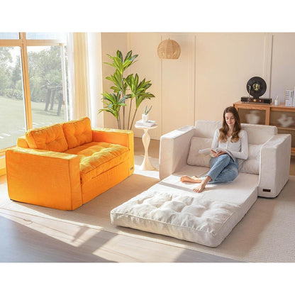 Cremefarbenes Cord Schlafsofa 140cm – 2-Sitzer mit Liegefläche