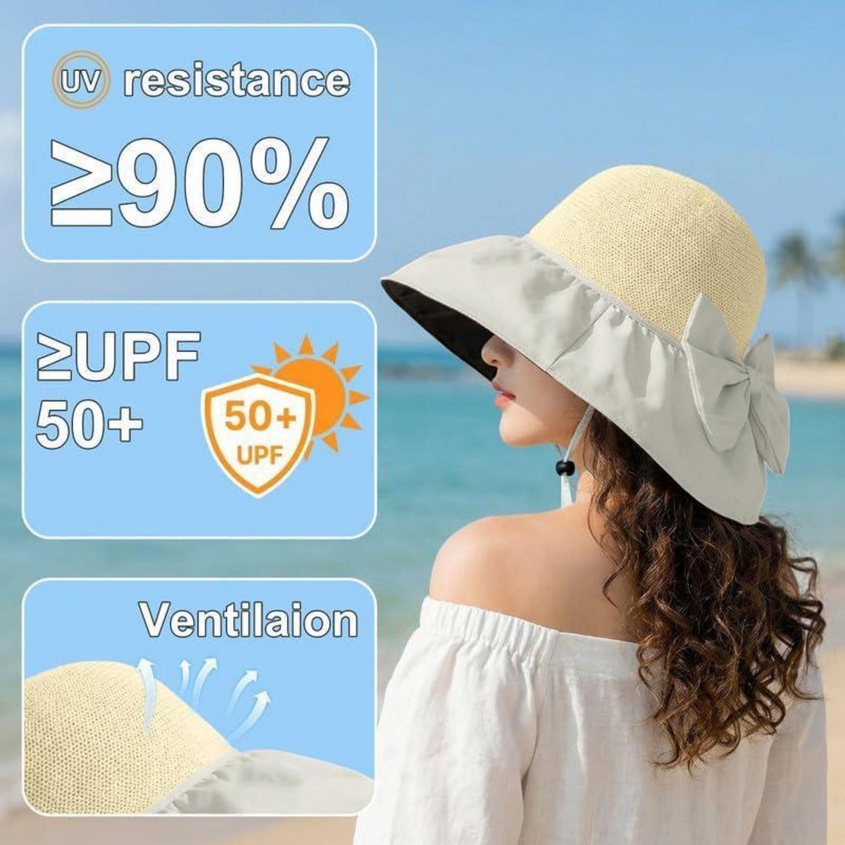 Sonnenhut Damen mit UPF 50 & Breiter Krempe – Beige