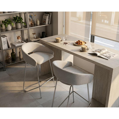 Moderner Barhocker Set Grau - Chenille Barstuhl mit Metallgestell
