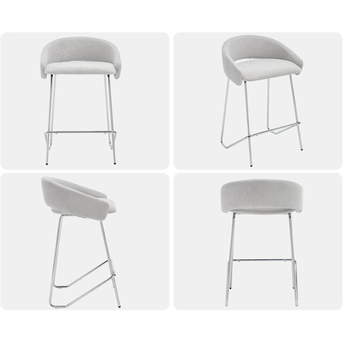 Moderner Barhocker Set Grau - Chenille Barstuhl mit Metallgestell