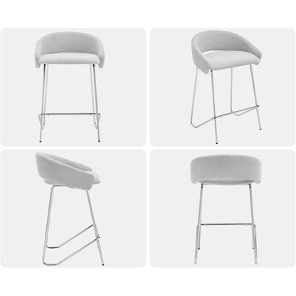 Moderner Barhocker Set Grau - Chenille Barstuhl mit Metallgestell