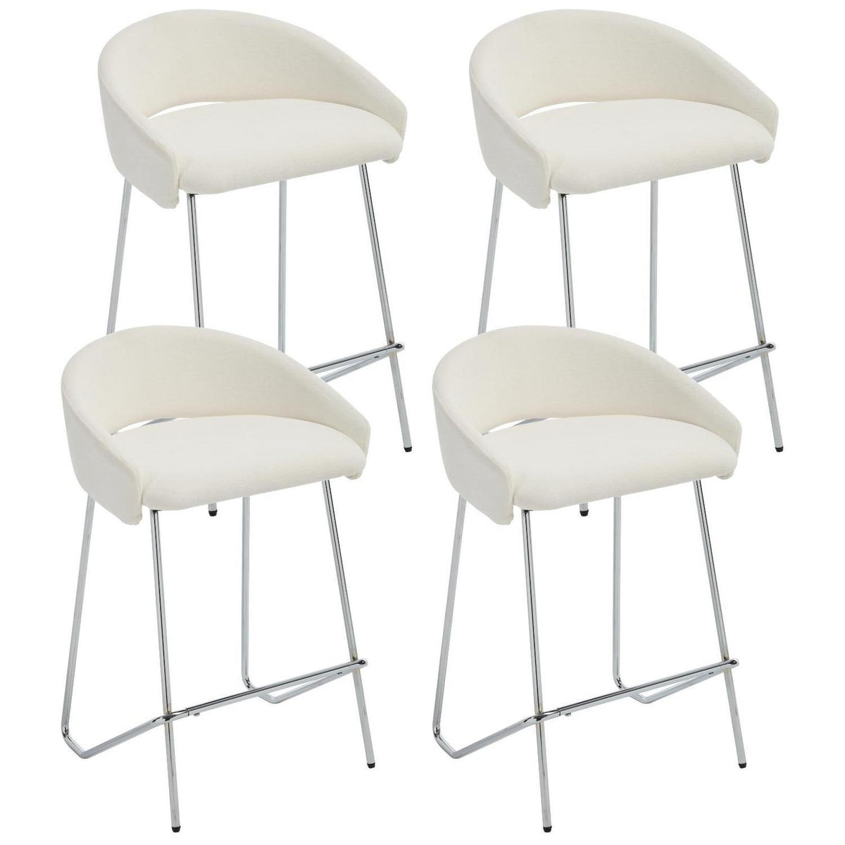 Moderner Barhocker 4er Set mit Chenille-Polsterung, Weiß