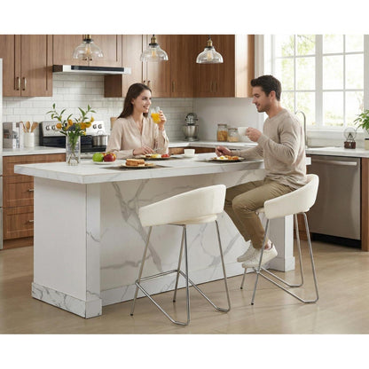 Moderner Barhocker 2er Set mit Chenille-Polsterung, Weiß