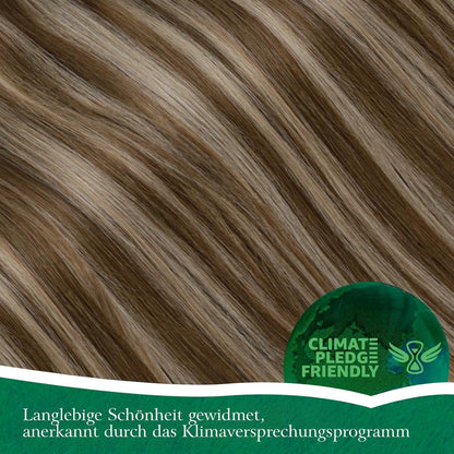 Echthaar Zopf Extension Braun mit Honigblond Highlights
