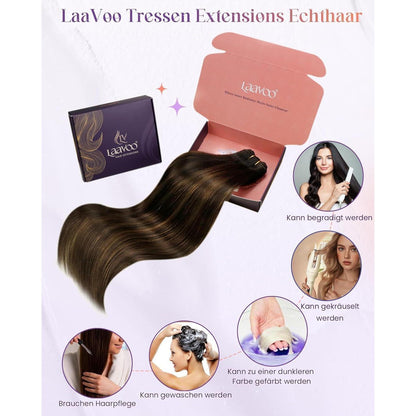 Echthaar Tressen Braun Balayage Ombre 35cm Remy Haar