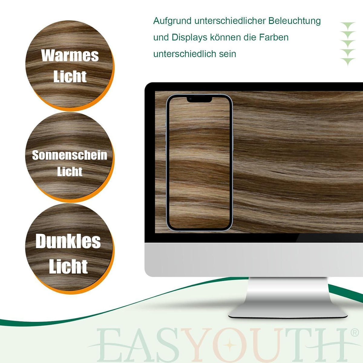 Echthaar Zopf Extension Mittelbraun mit Highlights