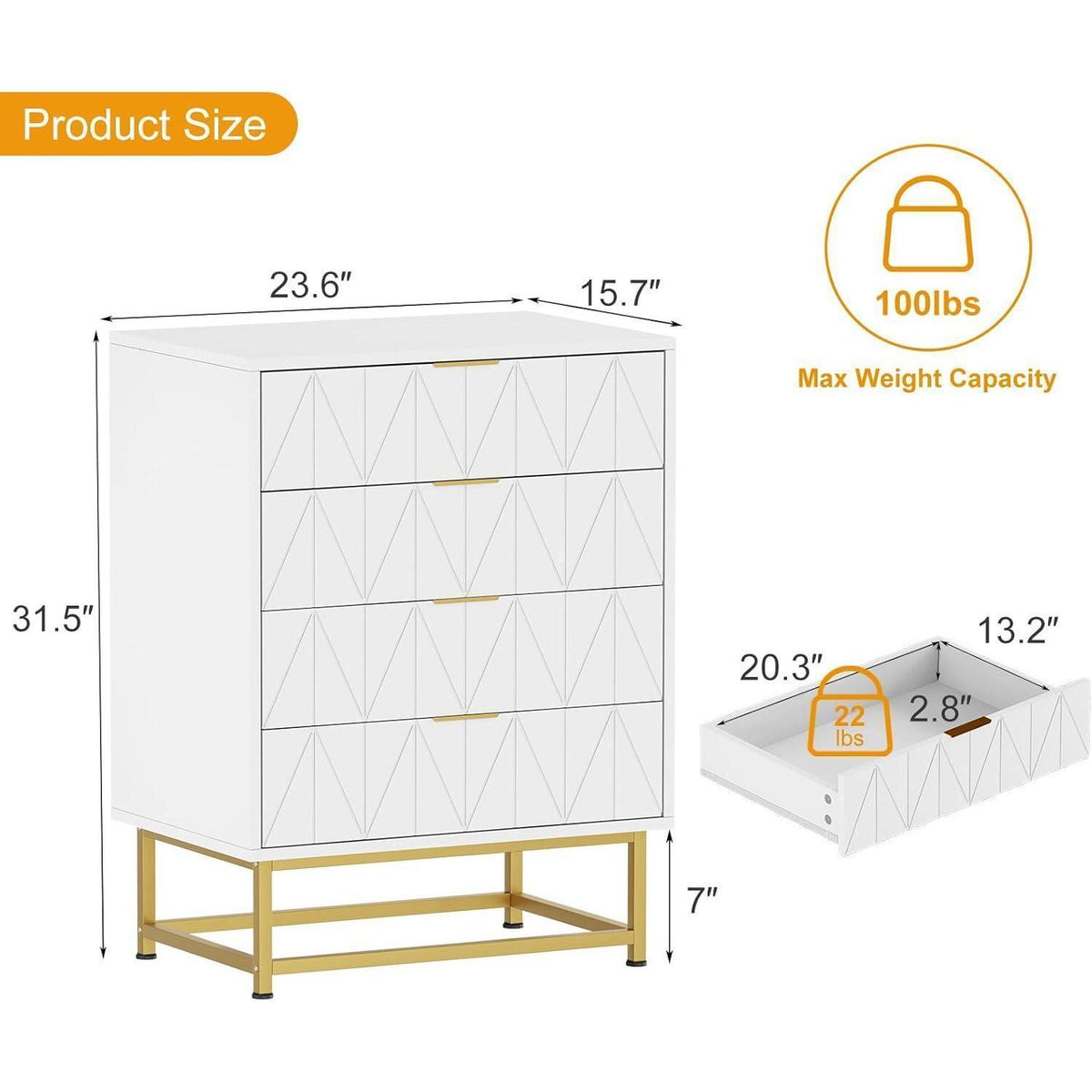 Weißes Sideboard mit 4 Schubladen, 60x40x80cm