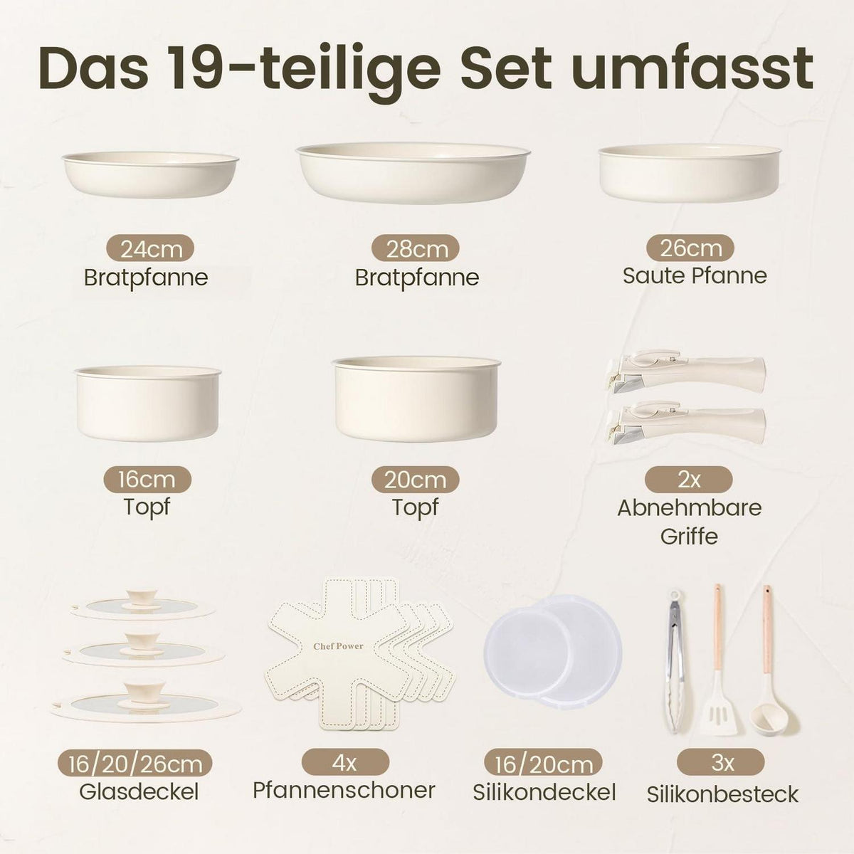 19-teiliges Topf- & Pfannenset mit Titan-Keramik-Antihaftbeschichtung