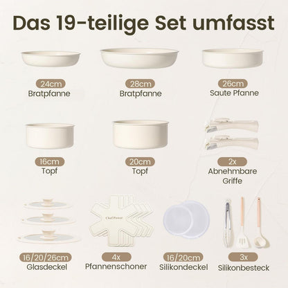 19-teiliges Topf- & Pfannenset mit Titan-Keramik-Antihaftbeschichtung