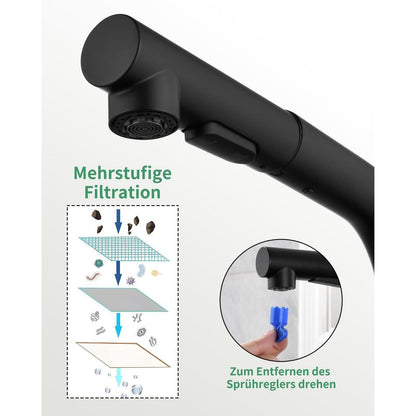 Küchenarmatur Ausziehbar Edelstahl Schwarz 360° Schwenkbar