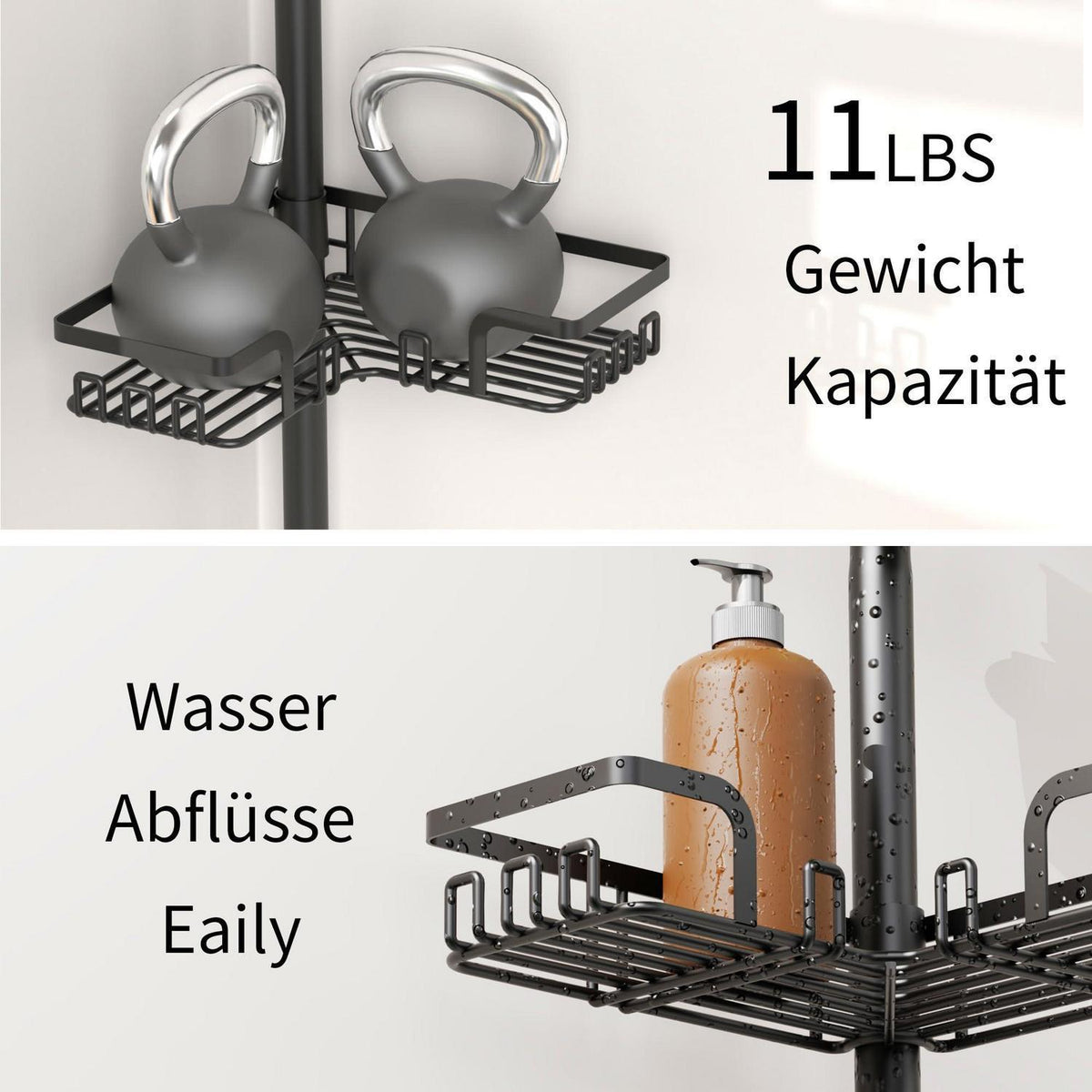 Teleskop Duschregal Eckig, Höhenverstellbar, Mattschwarz