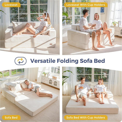 Bequemes Schlafsofa mit Cordstoff & Getränkehaltern