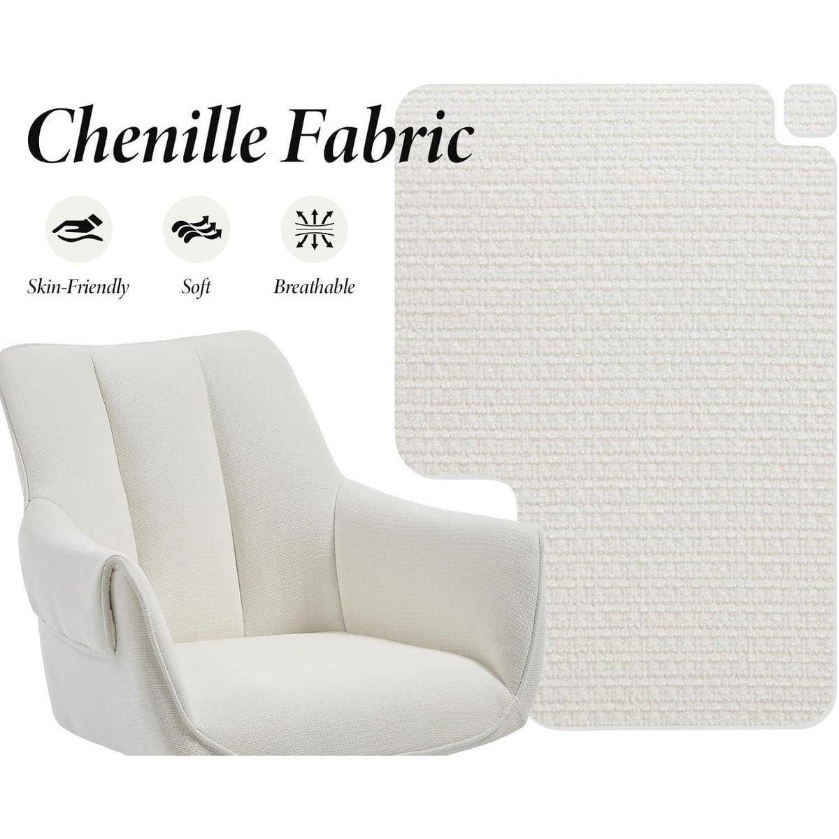 Drehbarer Esszimmerstuhl Set (2) – Beige, Chenille & Metallbeine