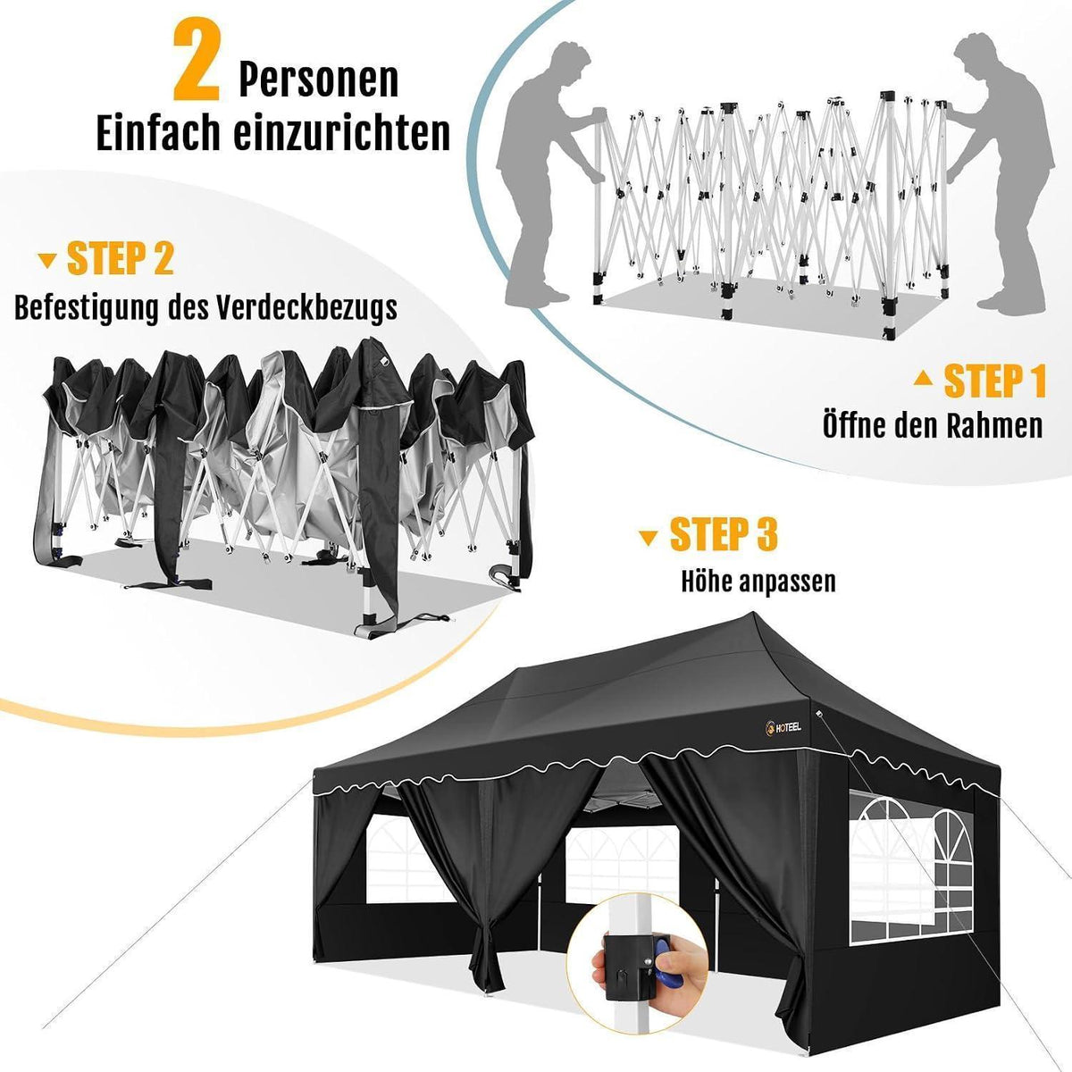 3x6m Pop Up Pavillon mit Seitenwänden – Wasserdicht & Stabil