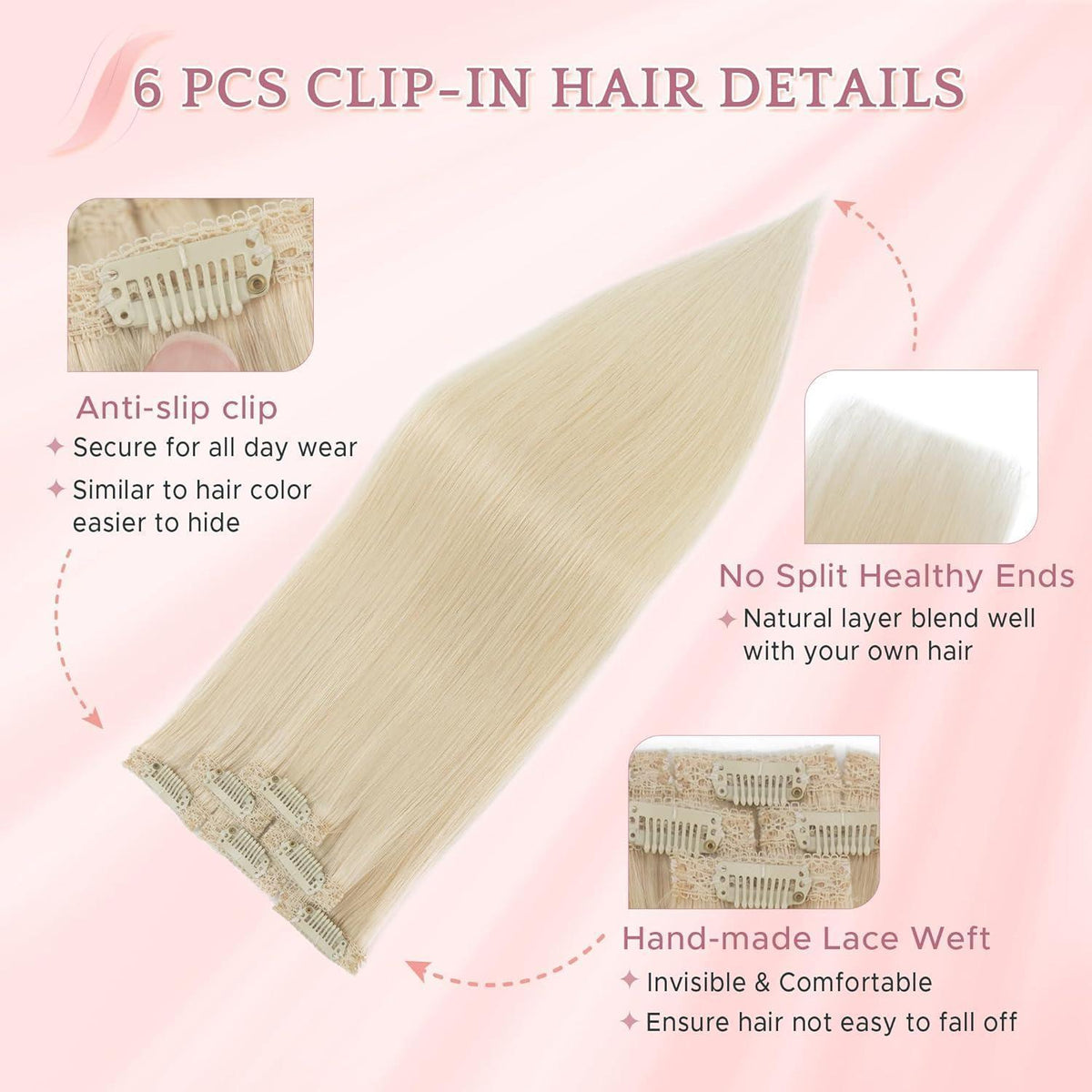 Echthaar Clip-in Extensions Platinumblond 50cm