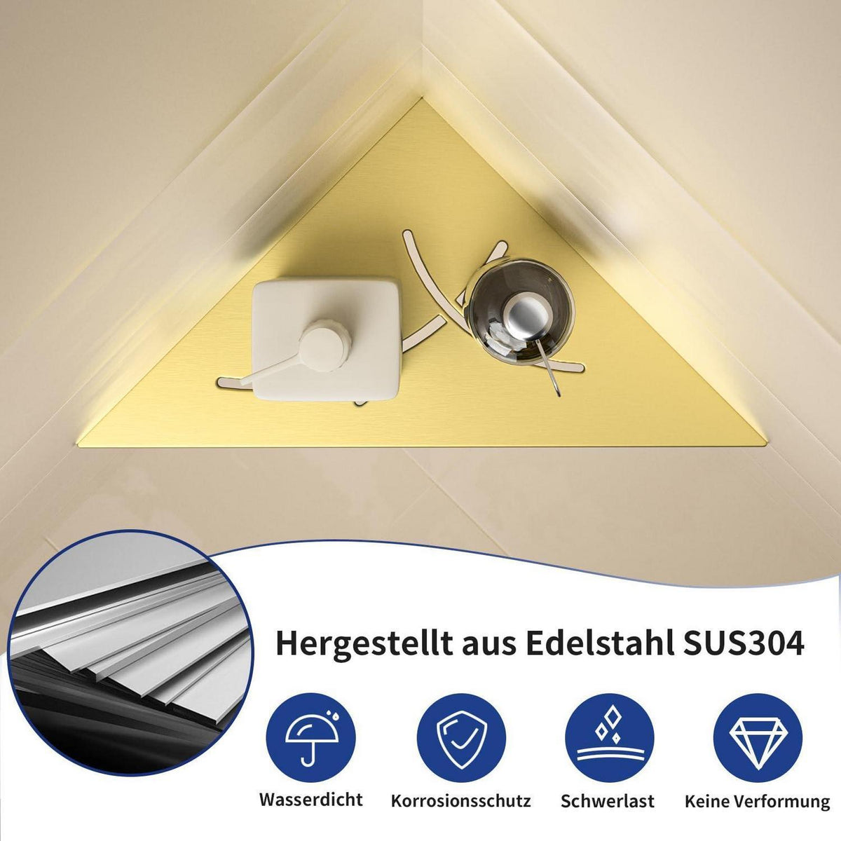 Eck-Duschregal Edelstahl 304 - 2er Set Goldene Duschablage