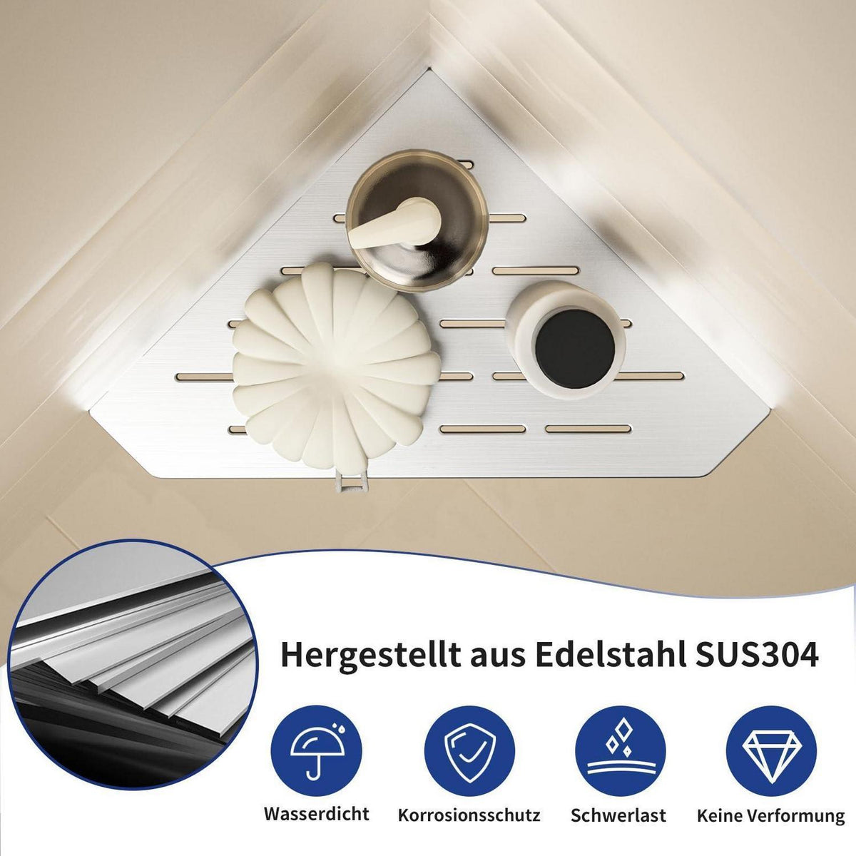 Edelstahl Duschablage Ecke – 2er Pack, Robust & Platzsparend