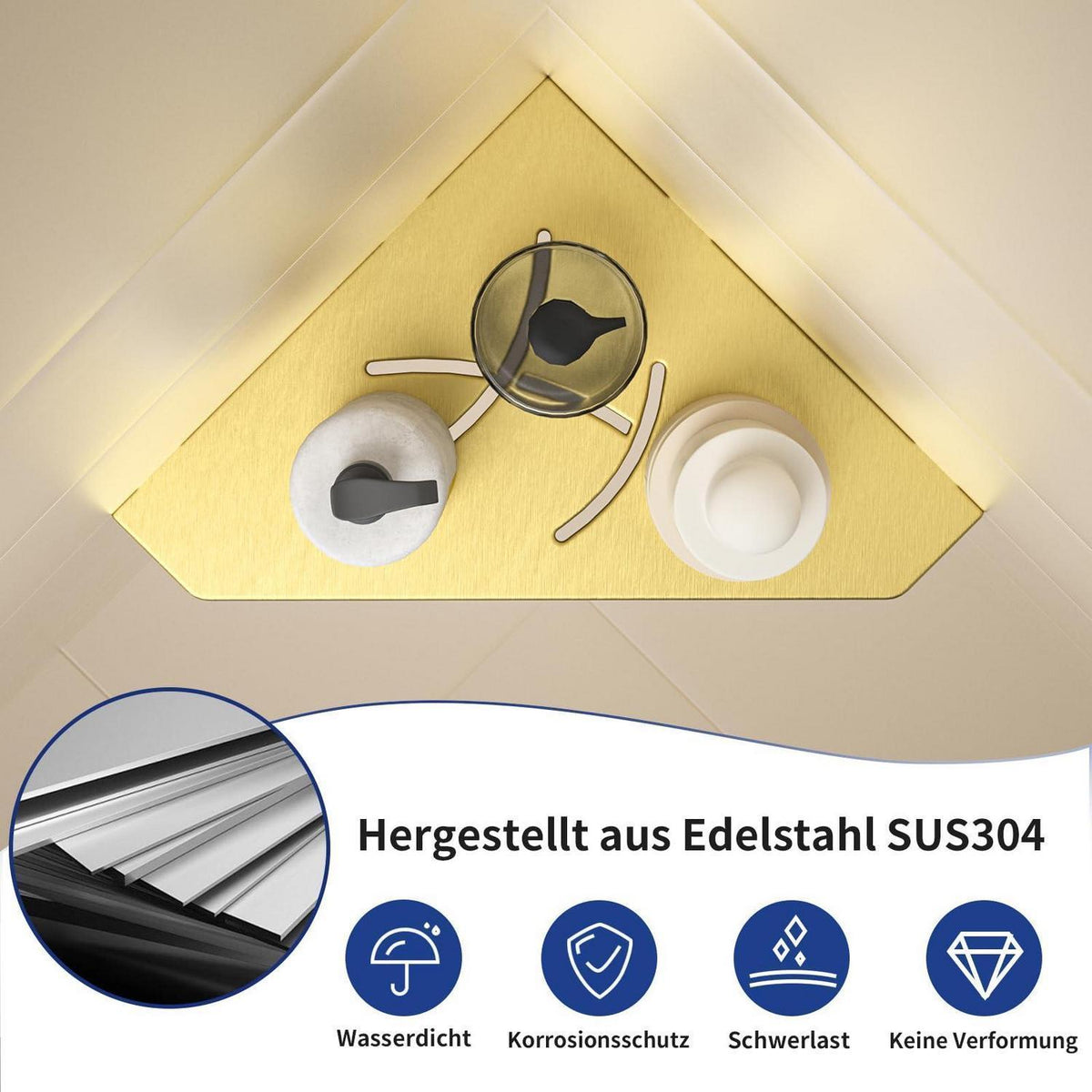 Edelstahl Duschablage Ecke Golden - 2er Pack