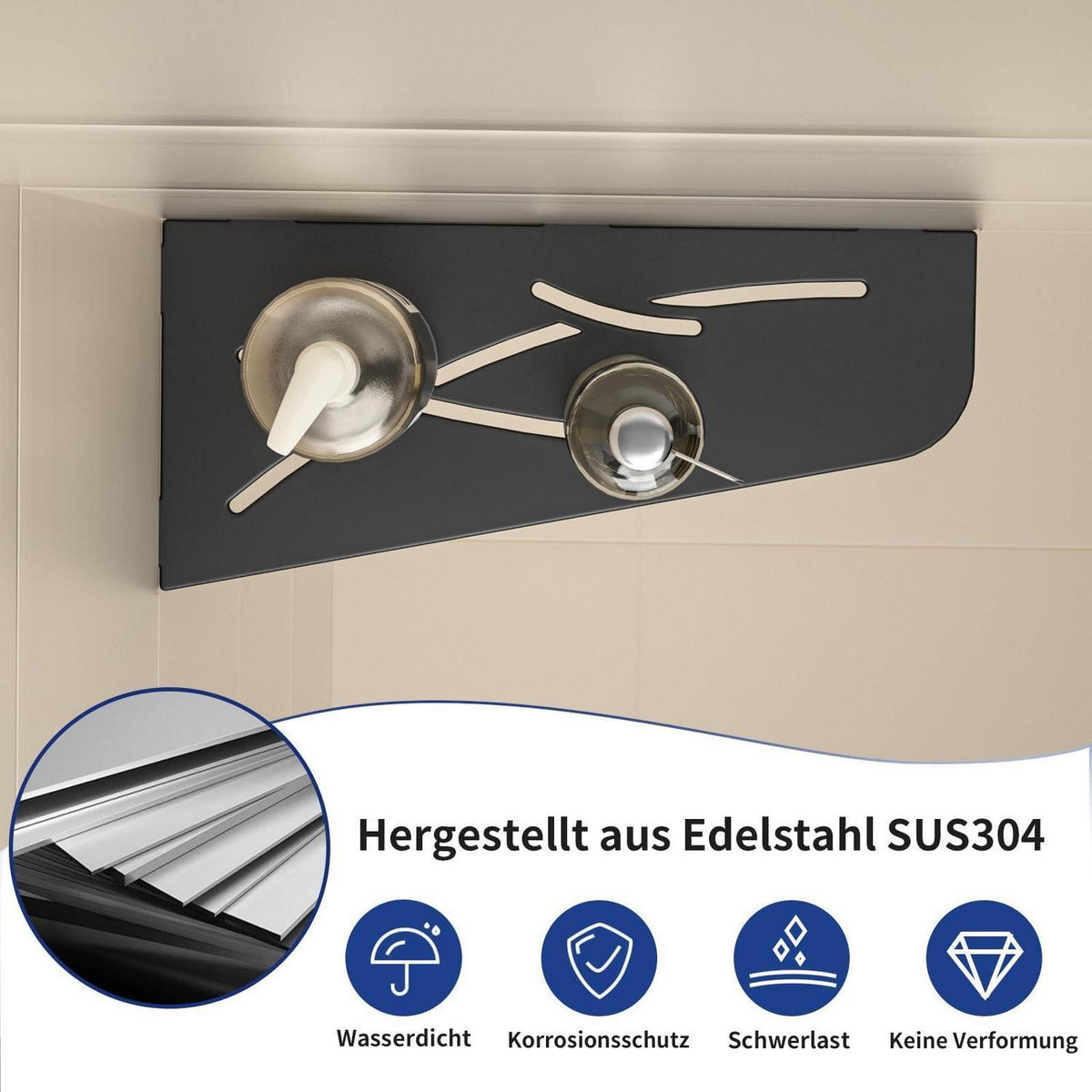 Eck Duschregal Edelstahl 2er-Pack Mattschwarz – Platzsparend & Robust