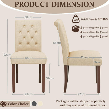 Gepolsterte Esszimmerstühle 2er Set, Beige, Chesterfield Stil