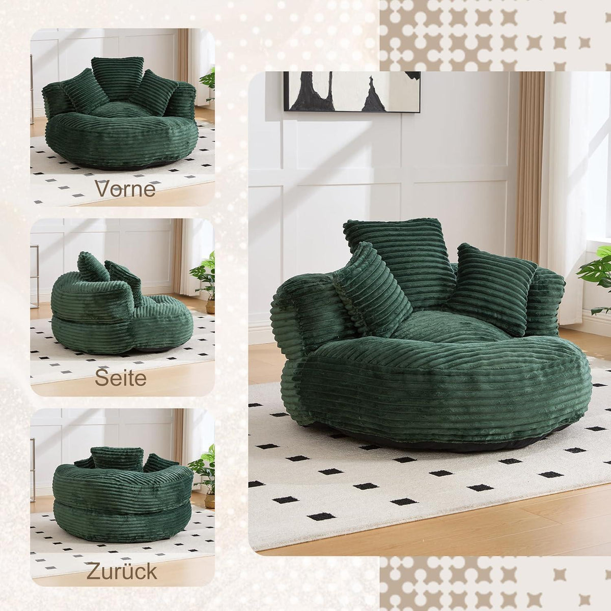 Boneless Lounger Sitzsack Sofa | Gaming & Entspannung | Smaragdgrün