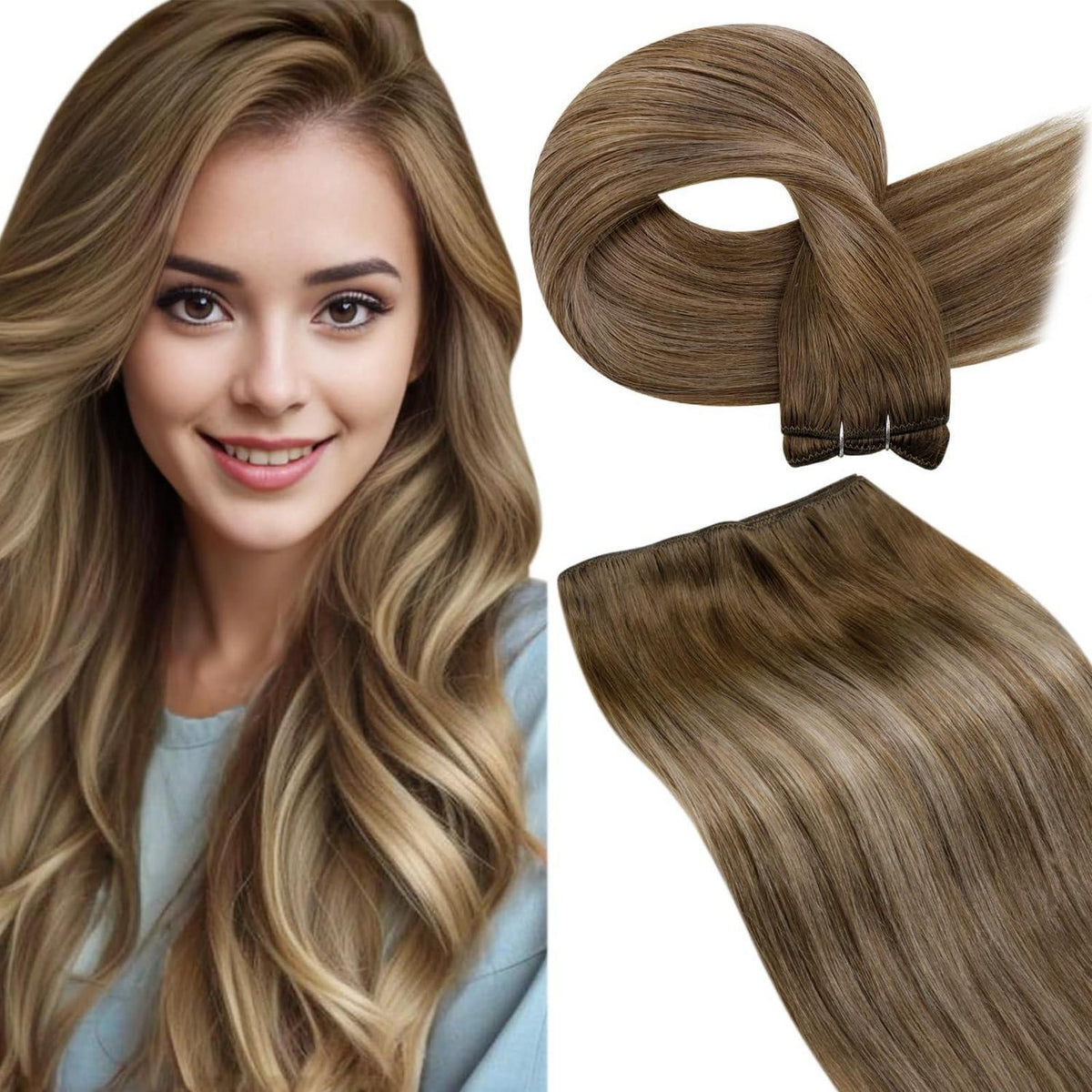 Echthaar Tressen Braun Ombre 60cm zum Einnähen