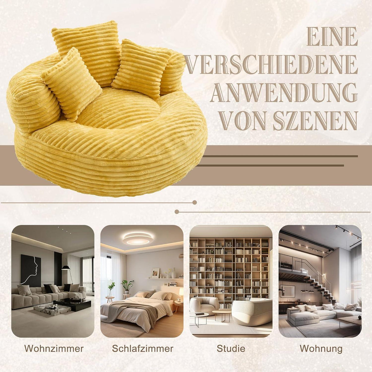 Boneless Lounger Sitzsack Sofa | Gelb | Bequem & Vielseitig