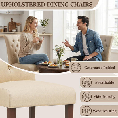 Gepolsterte Esszimmerstühle im Chesterfield Stil (4er Set, Beige)
