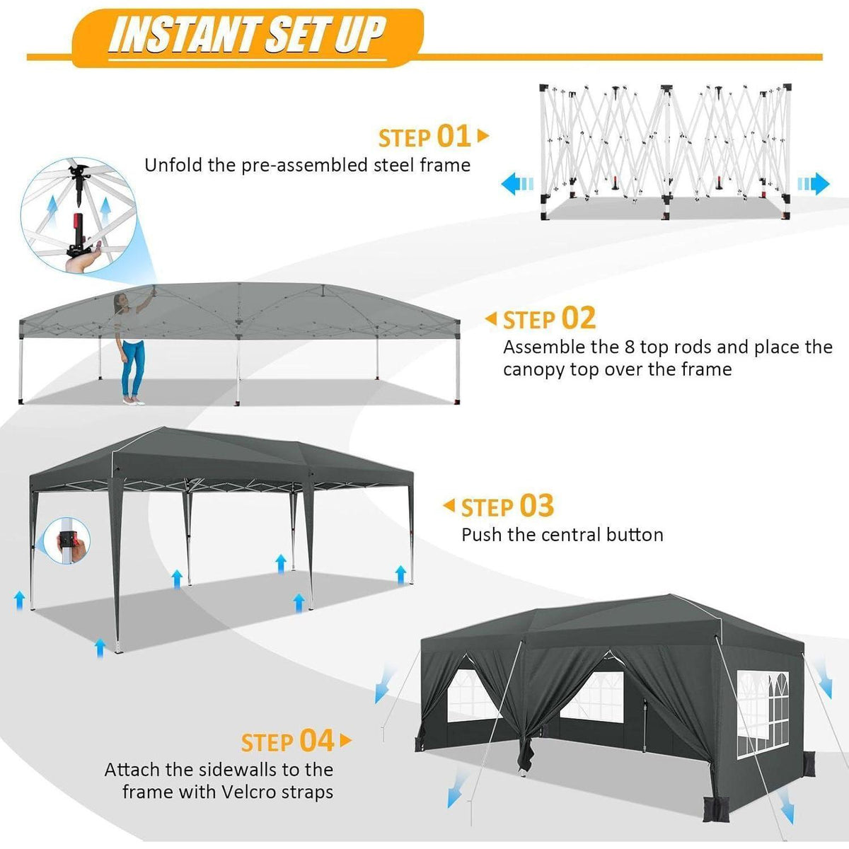 3x6m Faltpavillon wasserdicht mit Seitenwänden & Zubehör