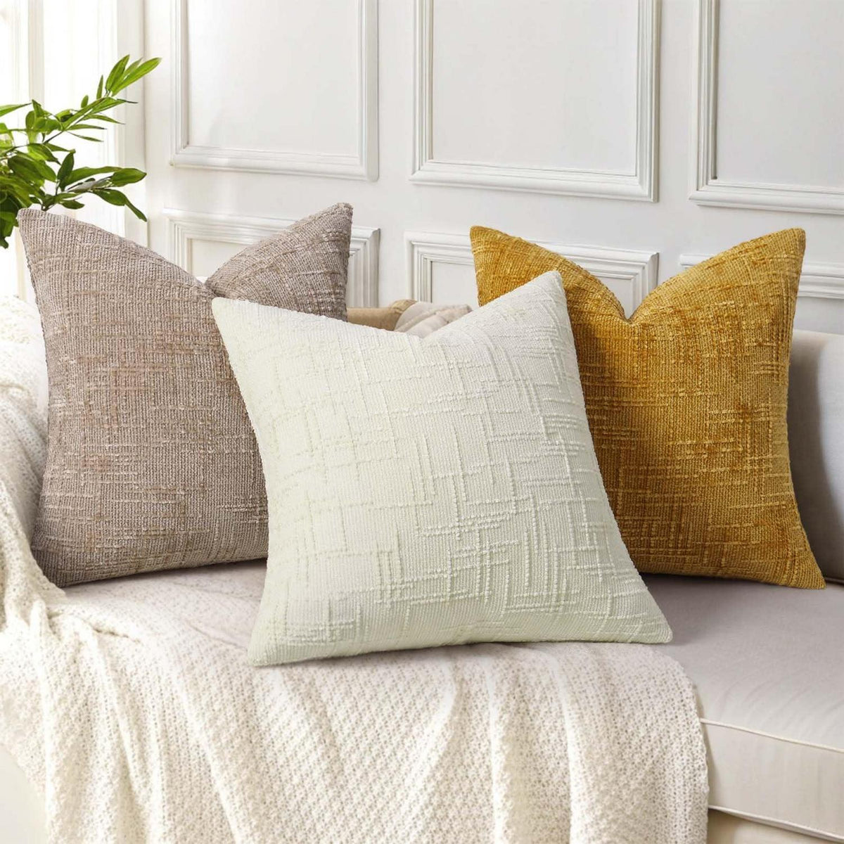 2x Chenille Kissenbezug 65x65cm Khaki – Weich & Dekorativ