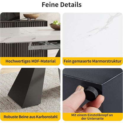 Ausziehbarer Esstisch Weiß Schwarz – Küchentisch für 4-6 Personen