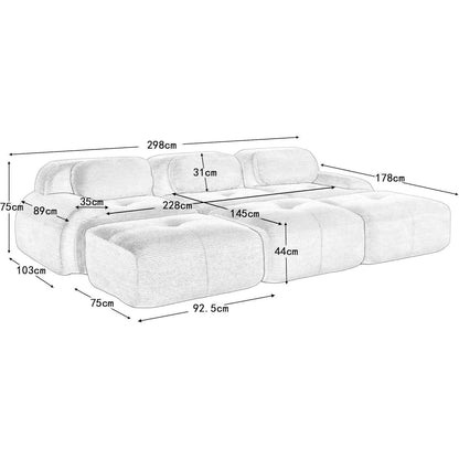 3-6 Sitzer Cord Sofa Braun – Modulares Wohnzimmer Sofa mit Hockern