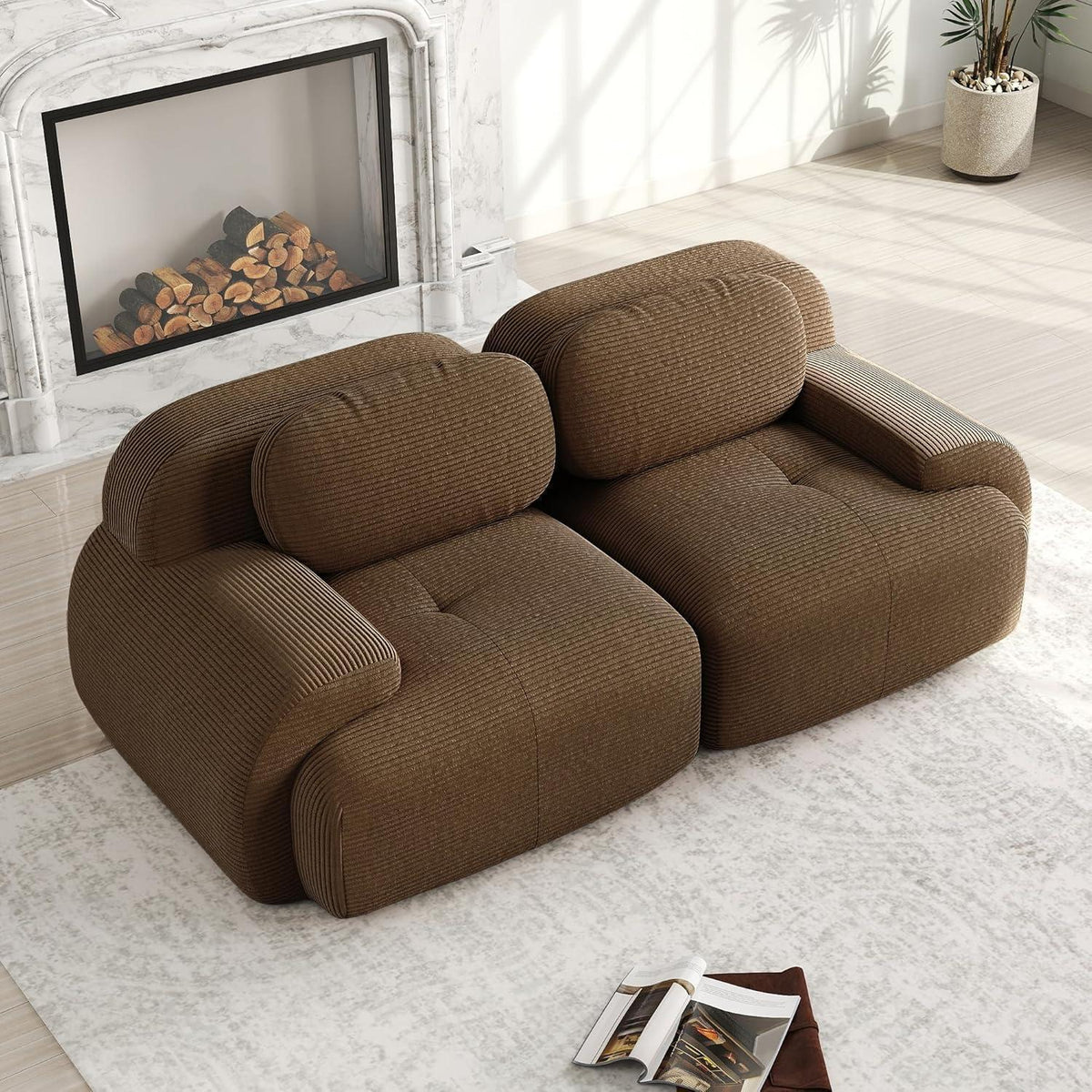 2-Sitzer Sofa Braun – Cord Stoff für Wohnzimmer & Büro