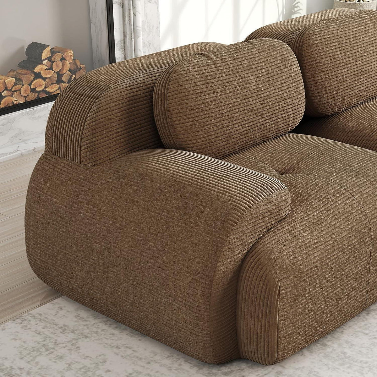 4-Sitzer Cord Sofa Braun – Wohnzimmer Couch mit Komfort