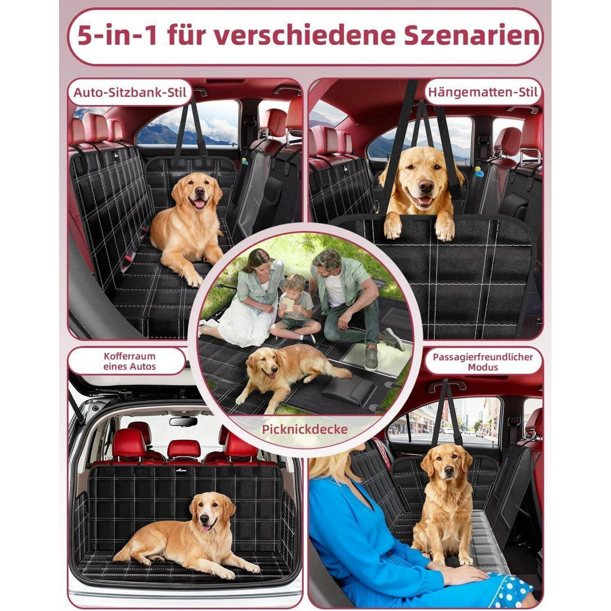 Hundedecke Auto Rückbank Wasserdicht Kratzfest mit Seitenschutz