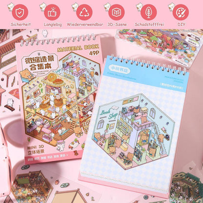 3D Haus Sticker Set – Miniatur Szenen für Kinder & Scrapbooking