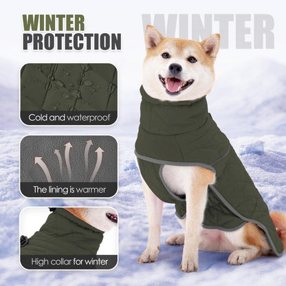 Wasserdichte Winterhundejacke mit Fleece – Armeegrün, L