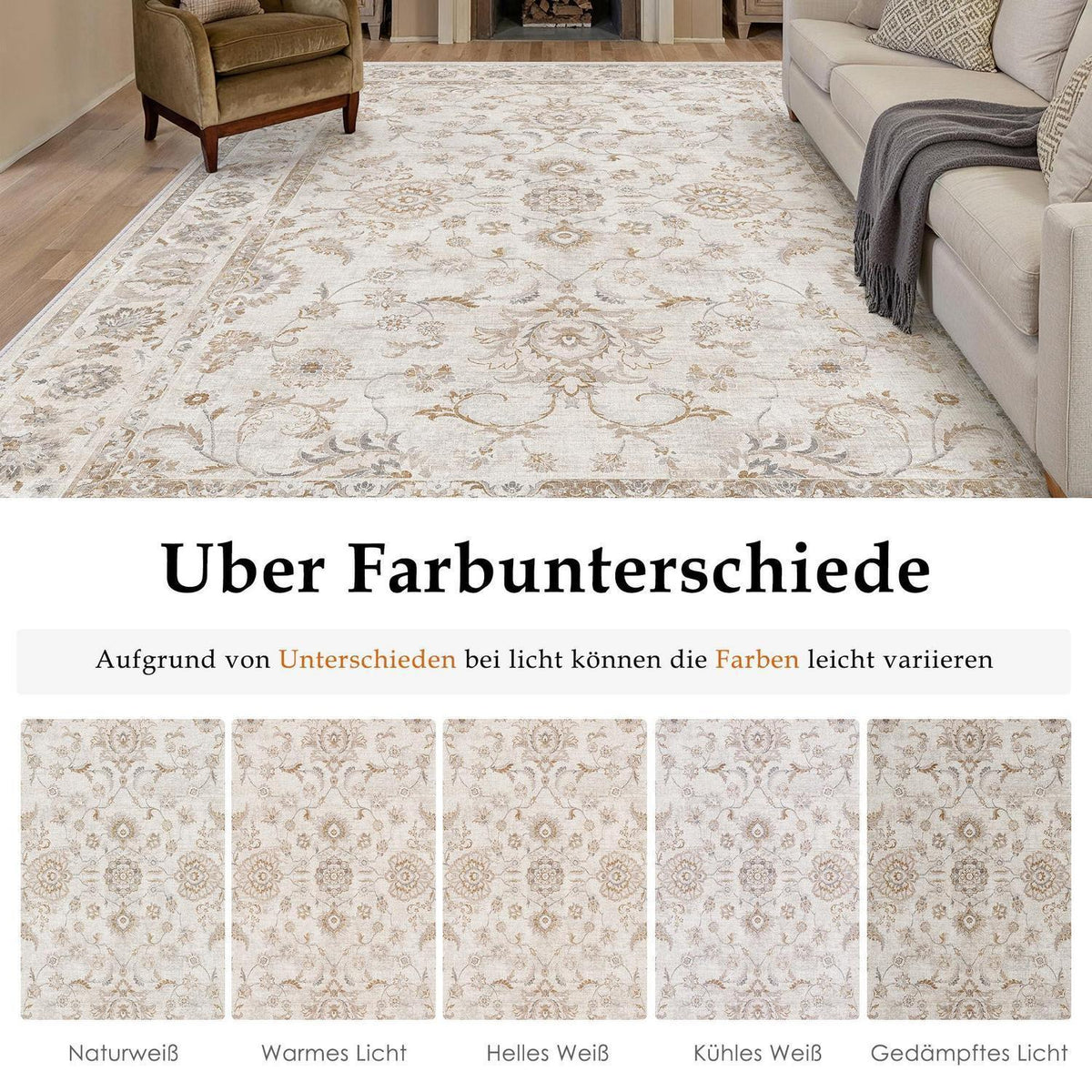 Beiger Wohnteppich 300x400cm – Waschbar & Rutschfest