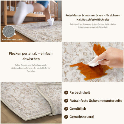 Beiger Wohnteppich 300x400cm – Waschbar & Rutschfest