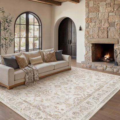 Beiger Wohnteppich 200x300cm – Waschbar & Rutschfest