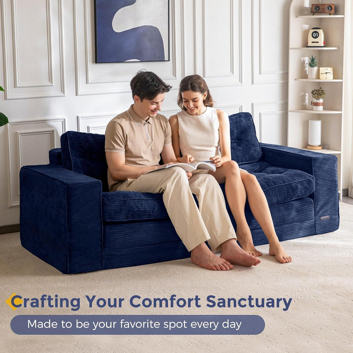 Klappsofa 190cm mit Schlaffunktion & Kissen – Dunkelblau